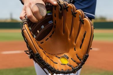 ソフトボール選手が大きめポケットの専用グローブを構える場面